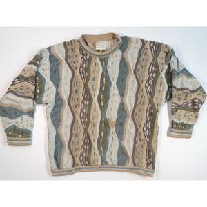 Vintage Coogi Australia 3D Knit Sweater Mens Large Earth Tone Mercerized Cotton